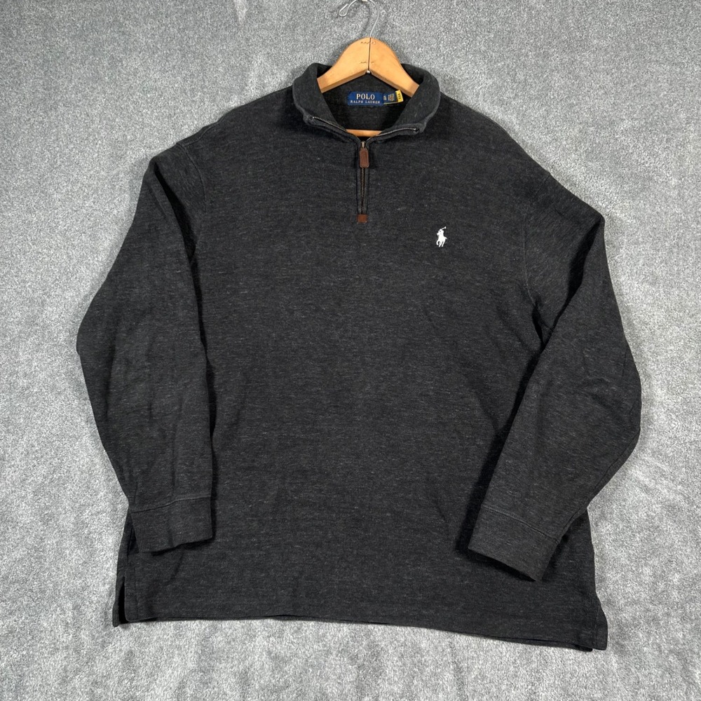 Polo Ralph Lauren Quarter 1/4 Zip Mens XL Gray Heathered Cotton Pullover Sweater